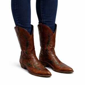 Size 11 Code West Women’s Brown Leather Vintage Cowboy Boots Western